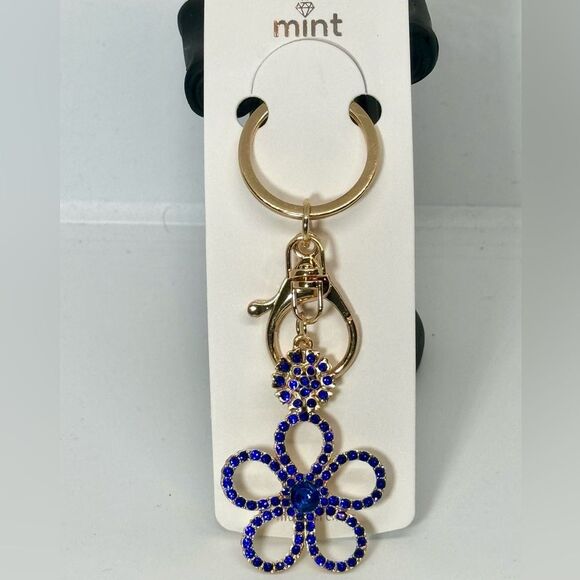 Crystal Flower Keychain Charm - Blue & Gold Accent - Picture 5 of 5